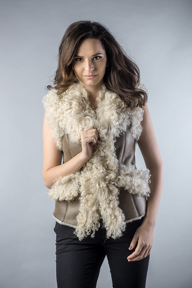 Liliana Rivière — Taupe Natural Nappa Lambskin Merino Fur Vest Taupe Women's Coat or Jacket