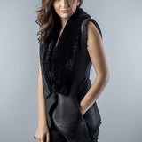 Black Genuine Nappa Lambskin Merino Fur Vest-0
