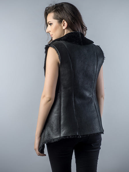 Black Genuine Nappa Lambskin Merino Fur Vest-1
