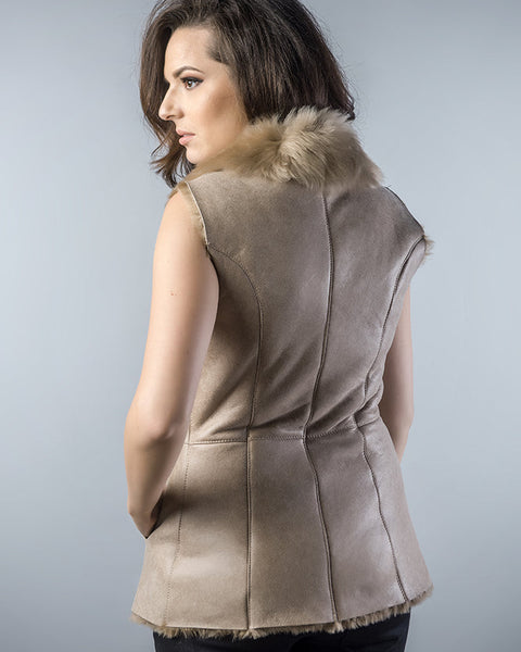 Beige Genuine Nappa Lambskin Fur Vest-1