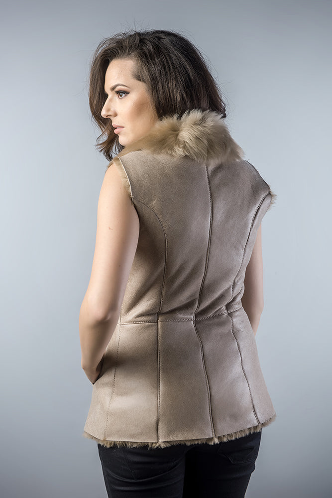 Georgina Rivière — Beige Genuine Nappa Lambskin Fur Vest Beige Women's Coat or Jacket, alternate view 2