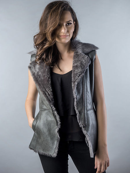 Gray Genuine Nappa Lambskin Fur Vest