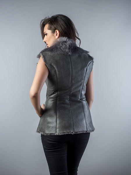 Gray Genuine Nappa Lambskin Fur Vest