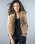 Beige Lamb Nappa Leather Vest with Raccoon Fur Detailing