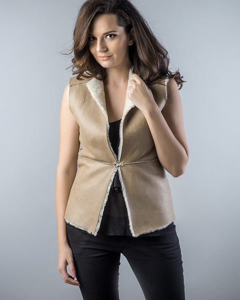 Light Brown Reversible Natural Nappa Sheepskin Fur Vest-1