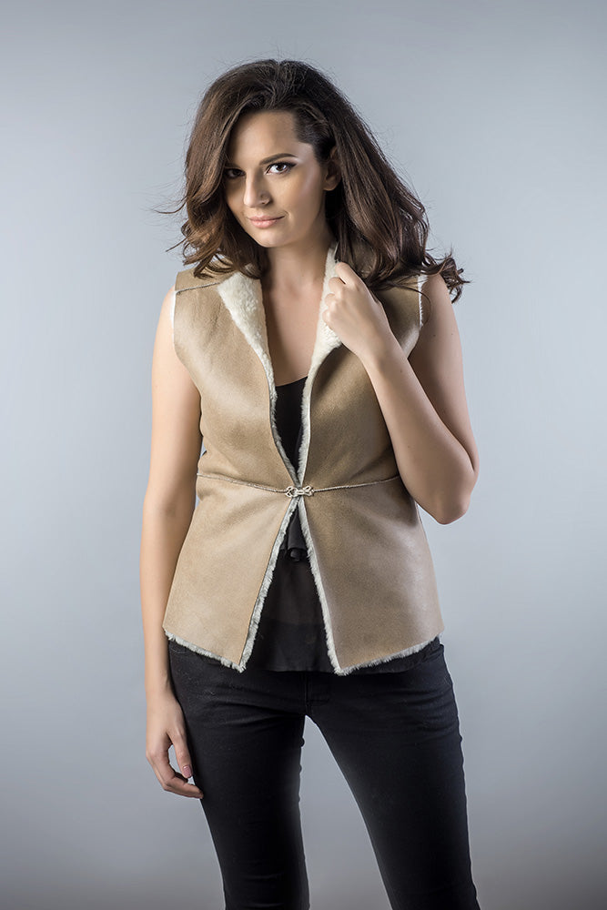 Galatea Beaumont — Light Brown Reversible Natural Nappa Sheepskin Fur Vest, alternate view 2