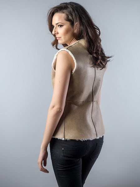 Light Brown Reversible Natural Nappa Sheepskin Fur Vest-3