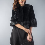 Black Short Sleeve Genuine Nappa Lambskin Mouton Fur Vest-0