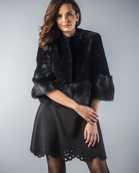 Black Short Sleeve Genuine Nappa Lambskin Mouton Fur Vest-0