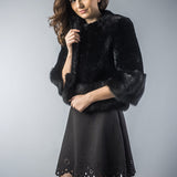 Black Short Sleeve Genuine Nappa Lambskin Mouton Fur Vest-2