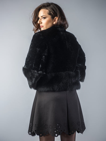 Black Short Sleeve Genuine Nappa Lambskin Mouton Fur Vest-1