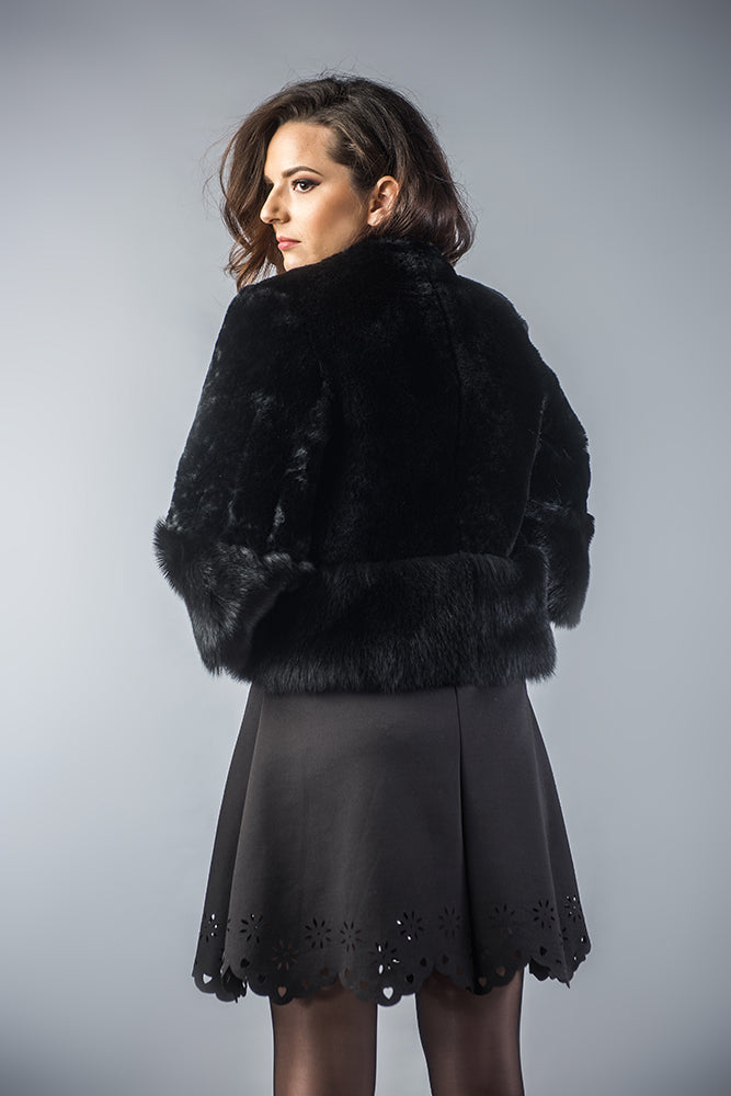Zara Rivière — Black Short Sleeve Genuine Nappa Lambskin Mouton Fur Vest Black Women's Coat or Jacket, alternate view 2
