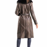 Brown Genuine Merino Shearling Coat with Arctic Fox Fur Collar-1