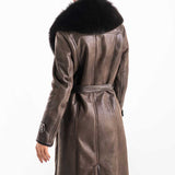 Brown Genuine Merino Shearling Coat with Arctic Fox Fur Collar-3
