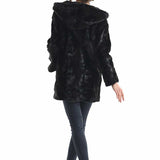 Dark Brown Hooded Genuine Mink Fur Coat with Leather Belt-1