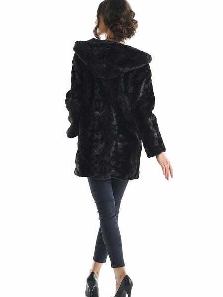 Dark Brown Hooded Genuine Mink Fur Coat with Leather Belt-1