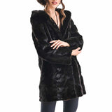Dark Brown Hooded Genuine Mink Fur Coat with Leather Belt-2