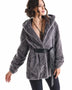 Gray Hooded Genuine Mink Fur Coat with Leather Belt-0