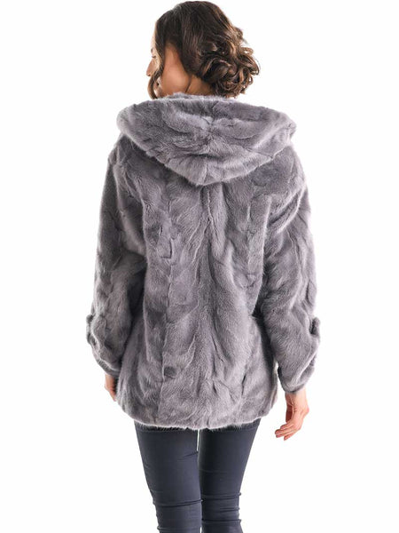 Gray Hooded Genuine Mink Fur Coat with Leather Belt-1