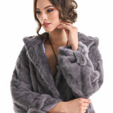 Gray Hooded Genuine Mink Fur Coat with Leather Belt-2