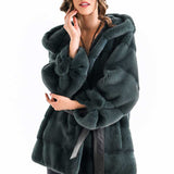 Olive Elegant Genuine Mink Fur Hooded Coat-0