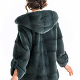 Olive Elegant Genuine Mink Fur Hooded Coat-1