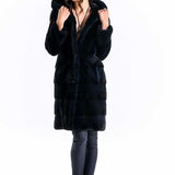 Navy Blue Genuine Mink Fur Hooded Maxi Coat-2
