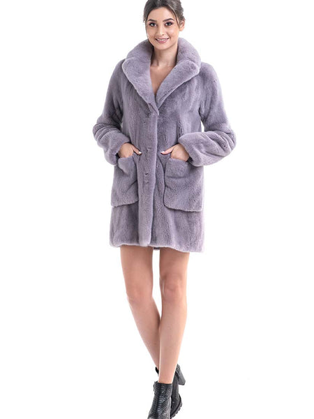 Gray Cozy Genuine Mink Fur Coat-2