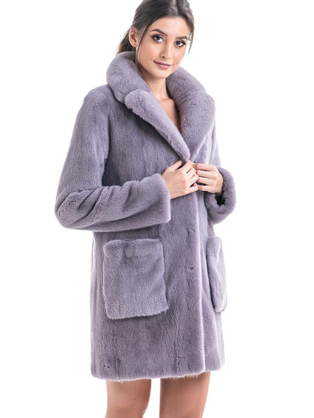 Gray Cozy Genuine Mink Fur Coat-0