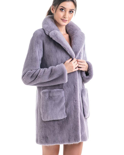 Gray Cozy Genuine Mink Fur Coat-0