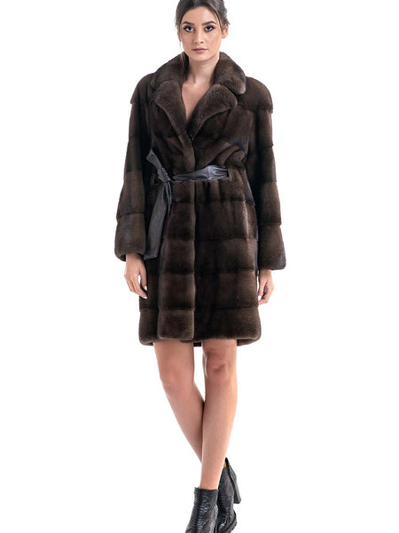 Brown Genuine Mink Fur Coat-0