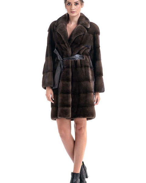 Brown Genuine Mink Fur Coat-0