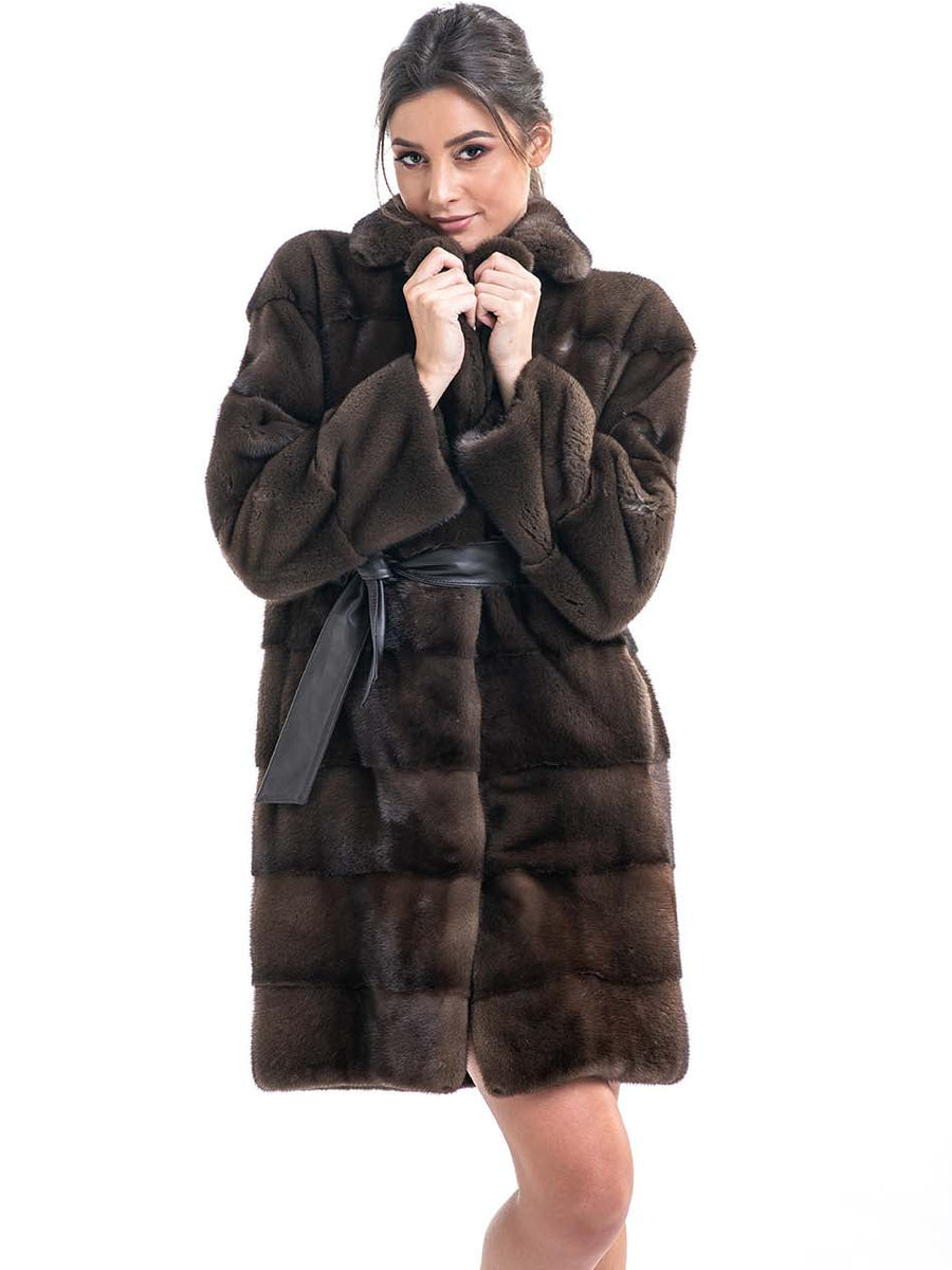 Brown Genuine Mink Fur Coat-2