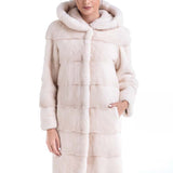 Luxury Ivory Natural Hooded Mink Fur Coat-0