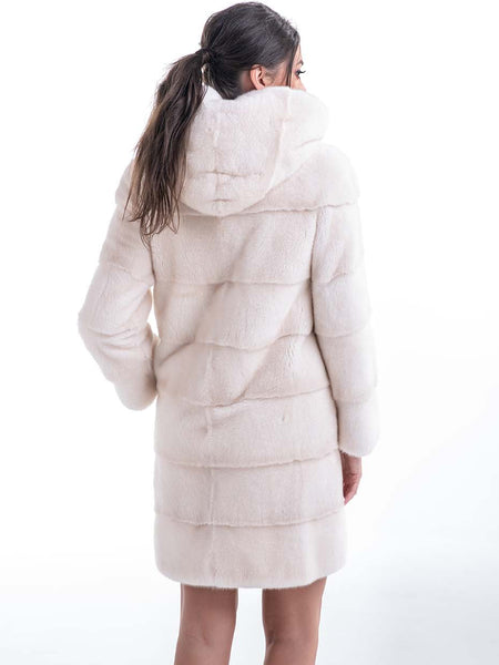 Luxury Ivory Natural Hooded Mink Fur Coat-1