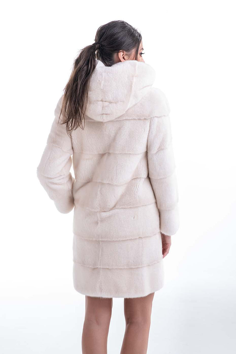 Coraline Rivière — Luxury Ivory Natural Hooded Mink Fur Coat, alternate view 2