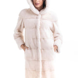 Luxury Ivory Natural Hooded Mink Fur Coat-2