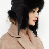 Black Genuine Arctic Fox Fur and Nappa Lamb Leather Hat-1