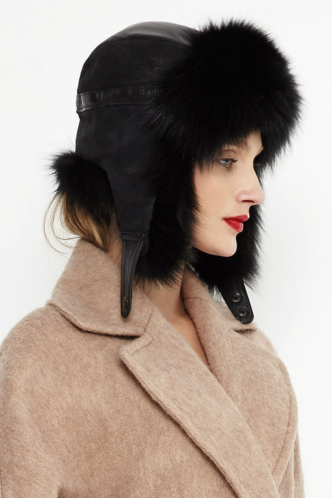 Priscilla Rivière — Black Genuine Arctic Fox Fur and Nappa Lamb Leather Hat Black Women's Coat or Jacket, alternate view 2