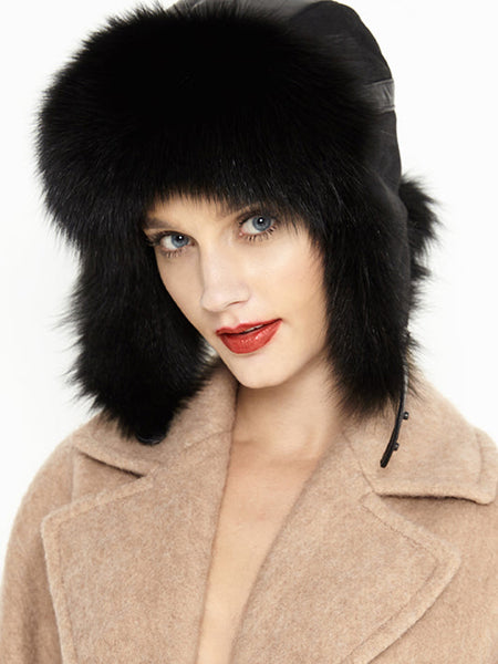 Black Genuine Arctic Fox Fur and Nappa Lamb Leather Hat-0