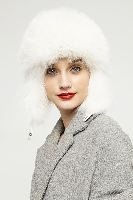 Renata Rivière — White Genuine Arctic Fox Fur and Nappa Lamb Leather Hat White Women's Coat or Jacket