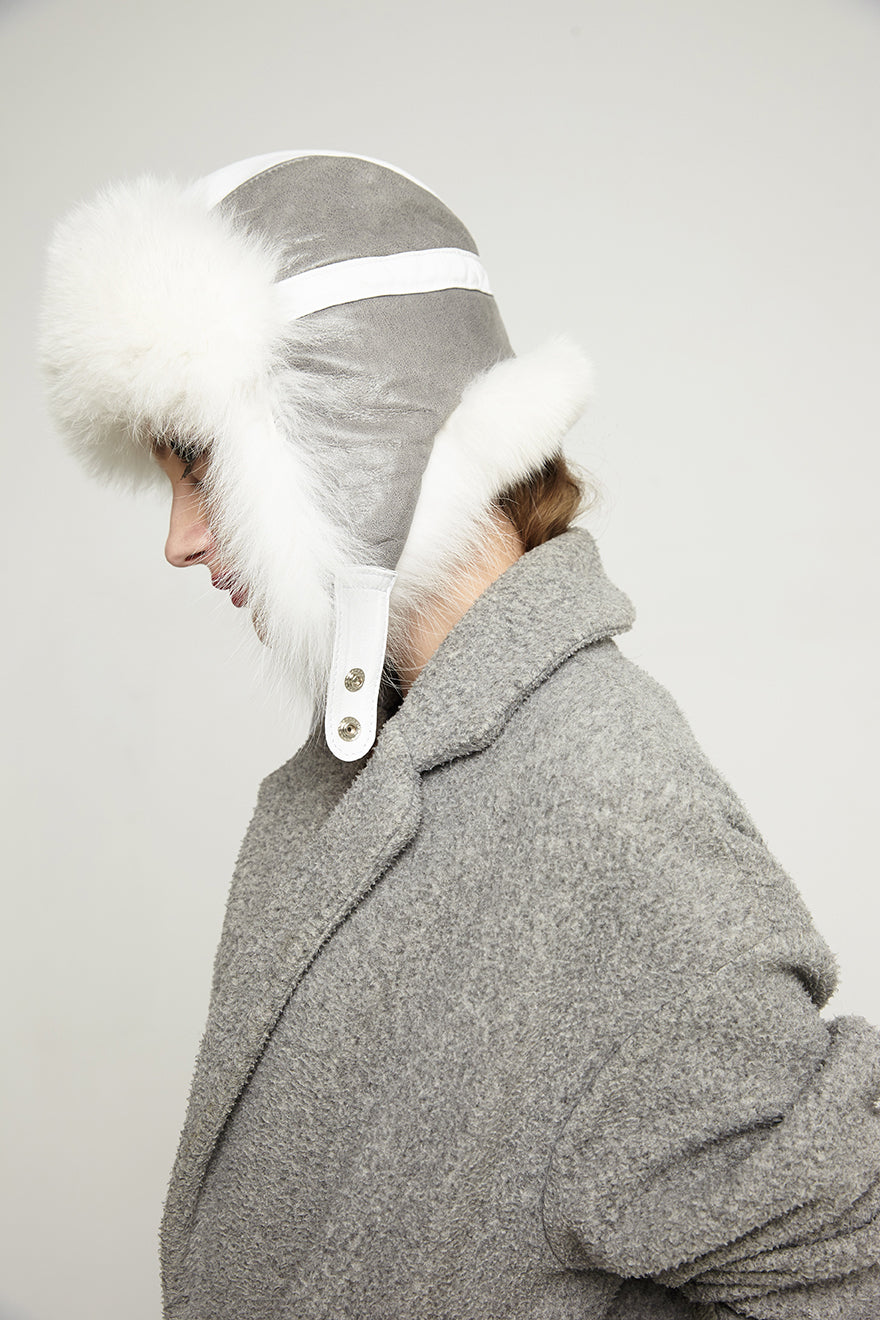 Renata Rivière — White Genuine Arctic Fox Fur and Nappa Lamb Leather Hat White Women's Coat or Jacket, alternate view 2