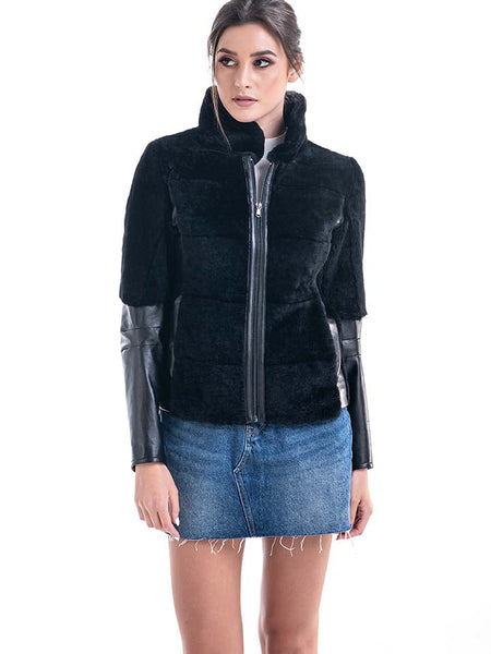 Black Lamb Shearling Leather Jacket-1