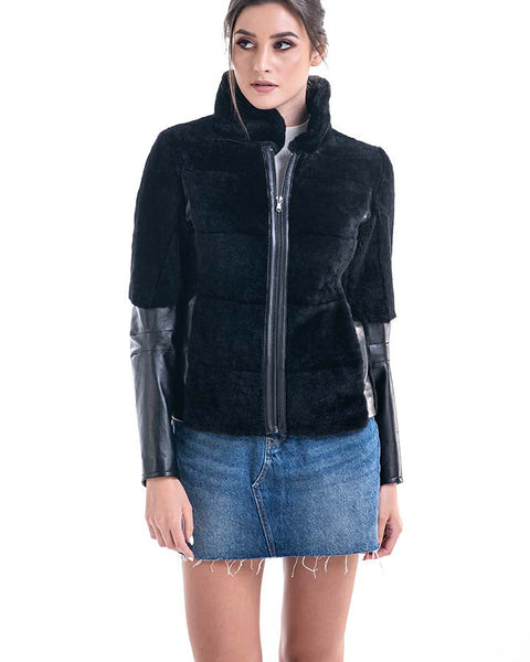 Black Lamb Shearling Leather Jacket-1
