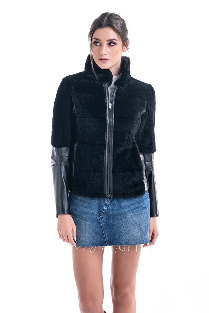 Eliska Beaumont — Black Lamb Shearling Leather Jacket, alternate view 2