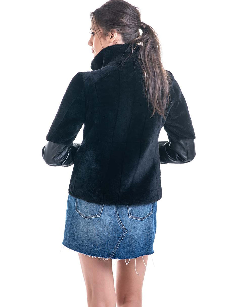 Black Lamb Shearling Leather Jacket-2