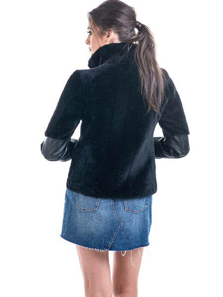 Black Lamb Shearling Leather Jacket-2
