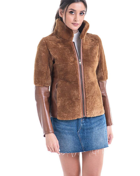 Cognac Lamb Shearling Leather Jacket-1