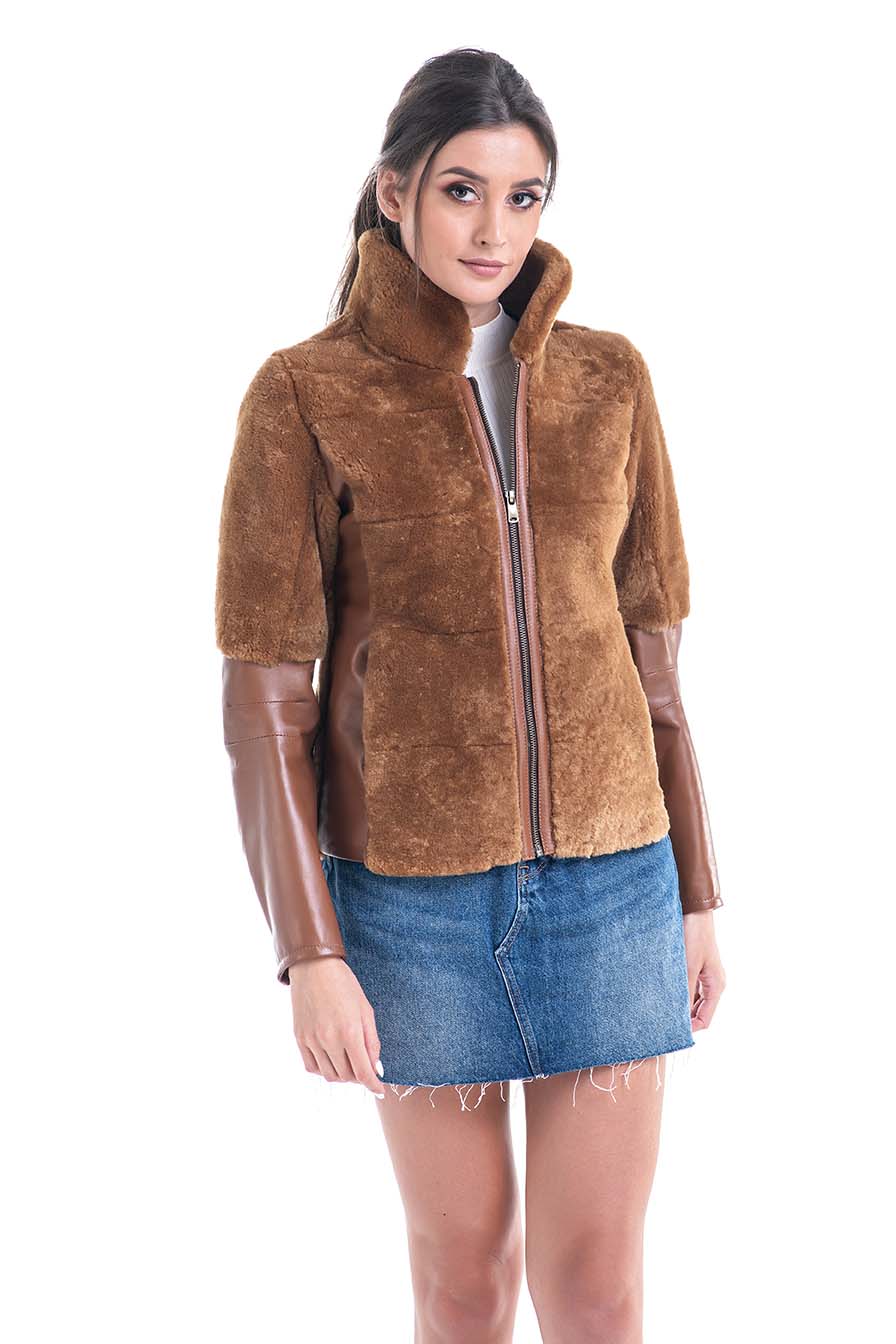 Amaris Beaumont — Cognac Lamb Shearling Leather Jacket, alternate view 2