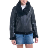 Black Shearling Leather Jacket with Merino Fur Detailing-0